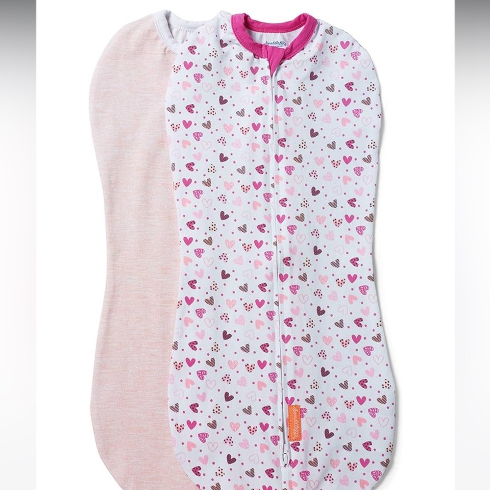 NB (0-2m) SwaddleMe Pink & White Heart-Print 2-Pack Sleep Sacks